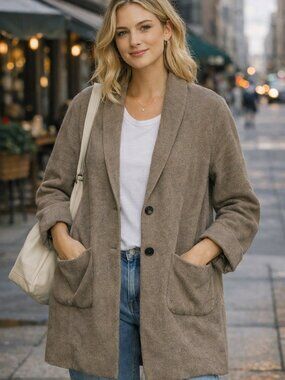 EILEEN FISHER Coat Women Large Gray Wool  Alpaca Minimalist Luxury Old Money